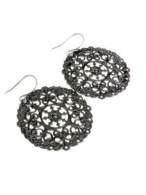Black metal disk earrings